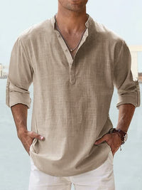 Byron Band Collar Long Sleeve Henley Shirt