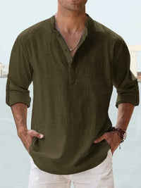 Byron Band Collar Long Sleeve Henley Shirt