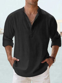 Byron Band Collar Long Sleeve Henley Shirt