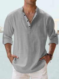 Byron Band Collar Long Sleeve Henley Shirt