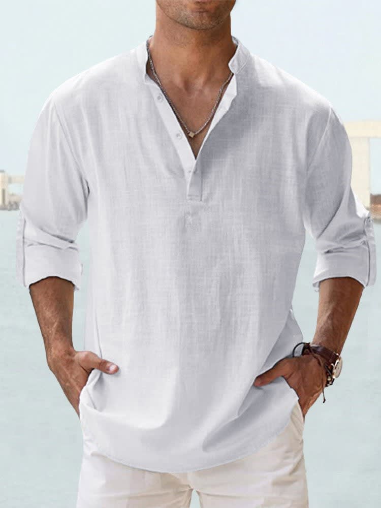 Byron Band Collar Long Sleeve Henley Shirt