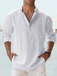 Byron Band Collar Long Sleeve Henley Shirt