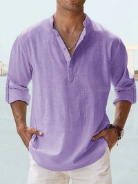 Byron Band Collar Long Sleeve Henley Shirt