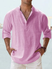 Byron Band Collar Long Sleeve Henley Shirt