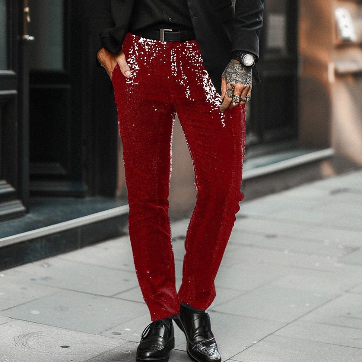 Oswin Sequin Straight Leg Trousers