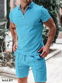 Rex Waffle Texture Zip Polo and Shorts Set