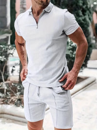 Rex Waffle Texture Zip Polo and Shorts Set