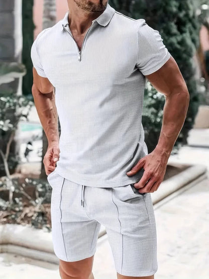 Rex Waffle Texture Zip Polo and Shorts Set_3