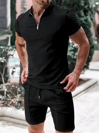 Rex Waffle Texture Zip Polo and Shorts Set