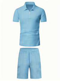 Rex Waffle Texture Zip Polo and Shorts Set