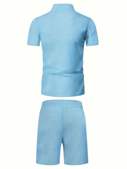 Rex Waffle Texture Zip Polo and Shorts Set_9