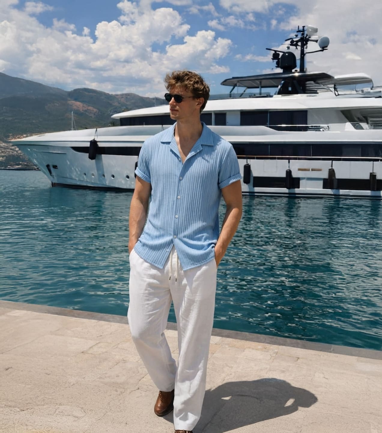 Miles Textured Camp Collar Shirt and Pant Set_2