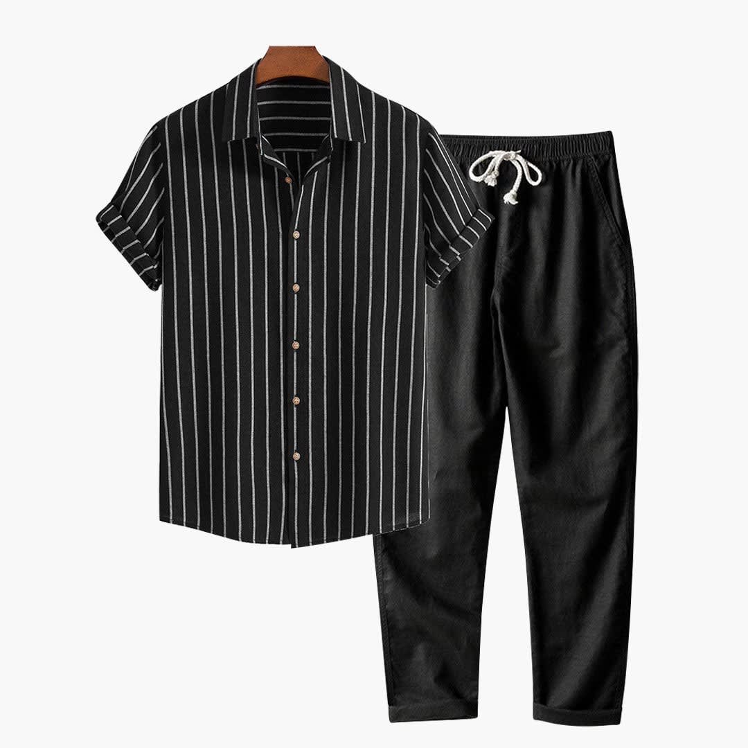 Jasper Striped Camp Collar Shirt and Pant Set_4