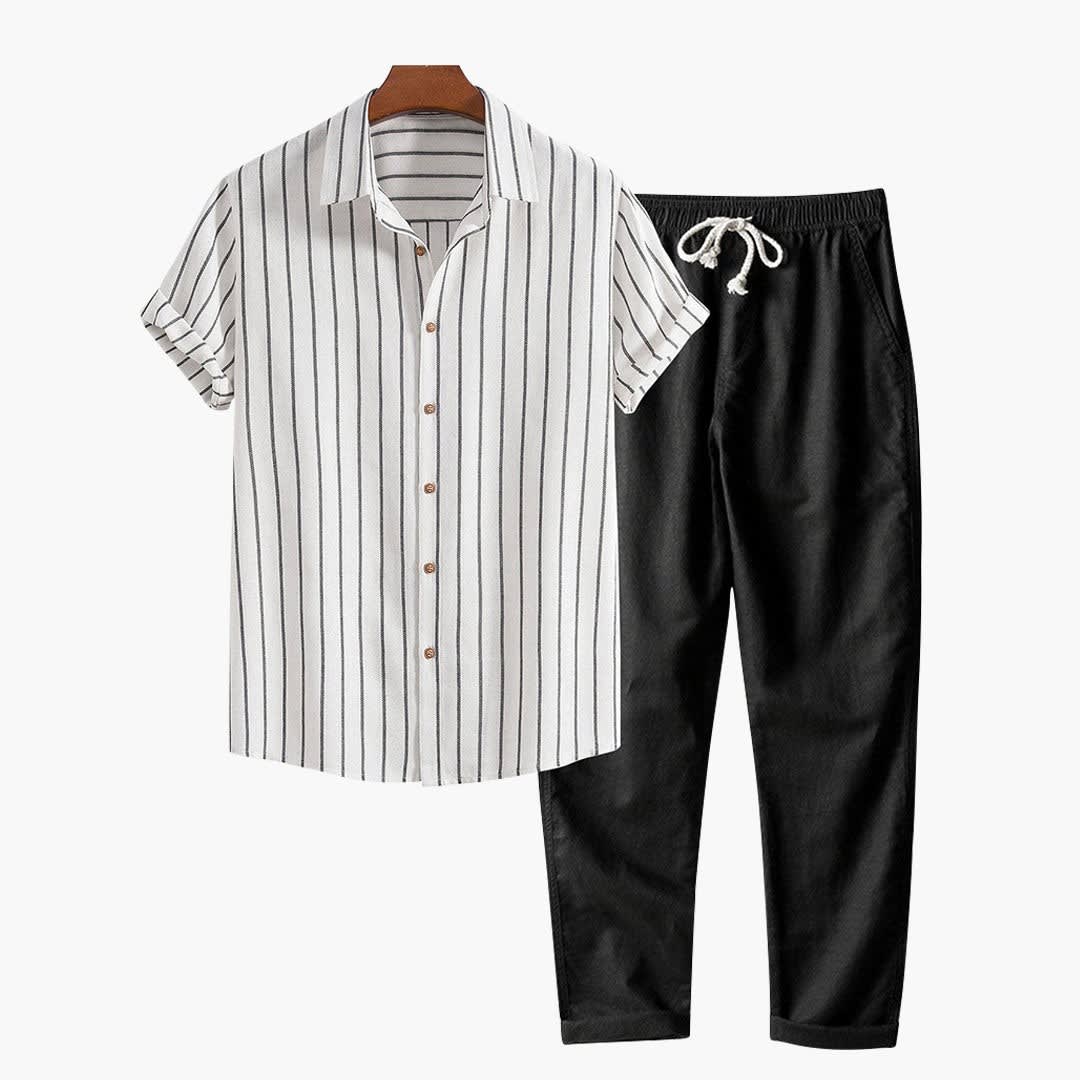 Jasper Striped Camp Collar Shirt and Pant Set_5