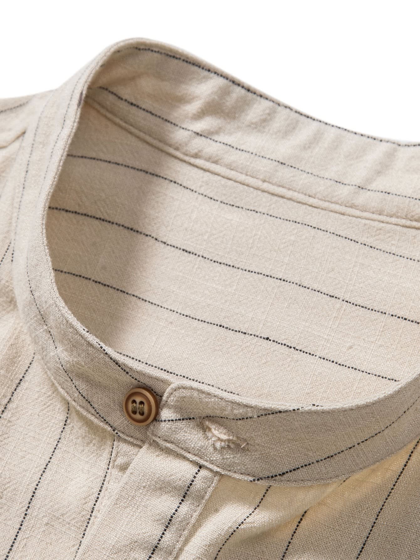 Everett Pinstripe Band Collar Shirt and Pant Set_2