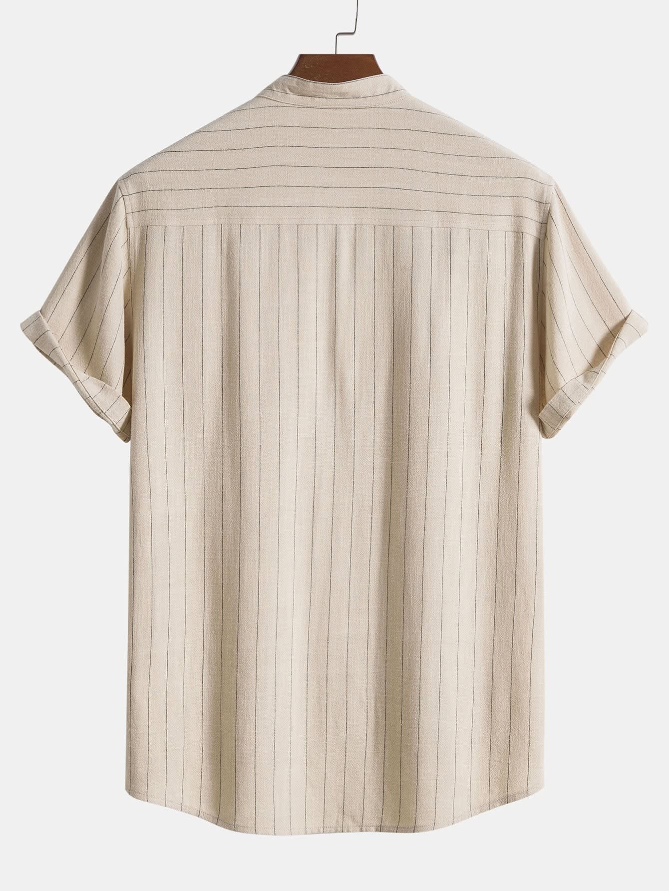 Everett Pinstripe Band Collar Shirt and Pant Set_6