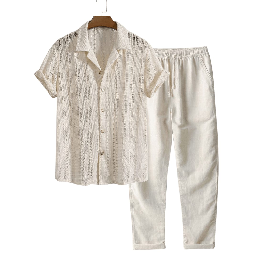 Jules Textured Knit Camp Shirt and Trousers Set_1