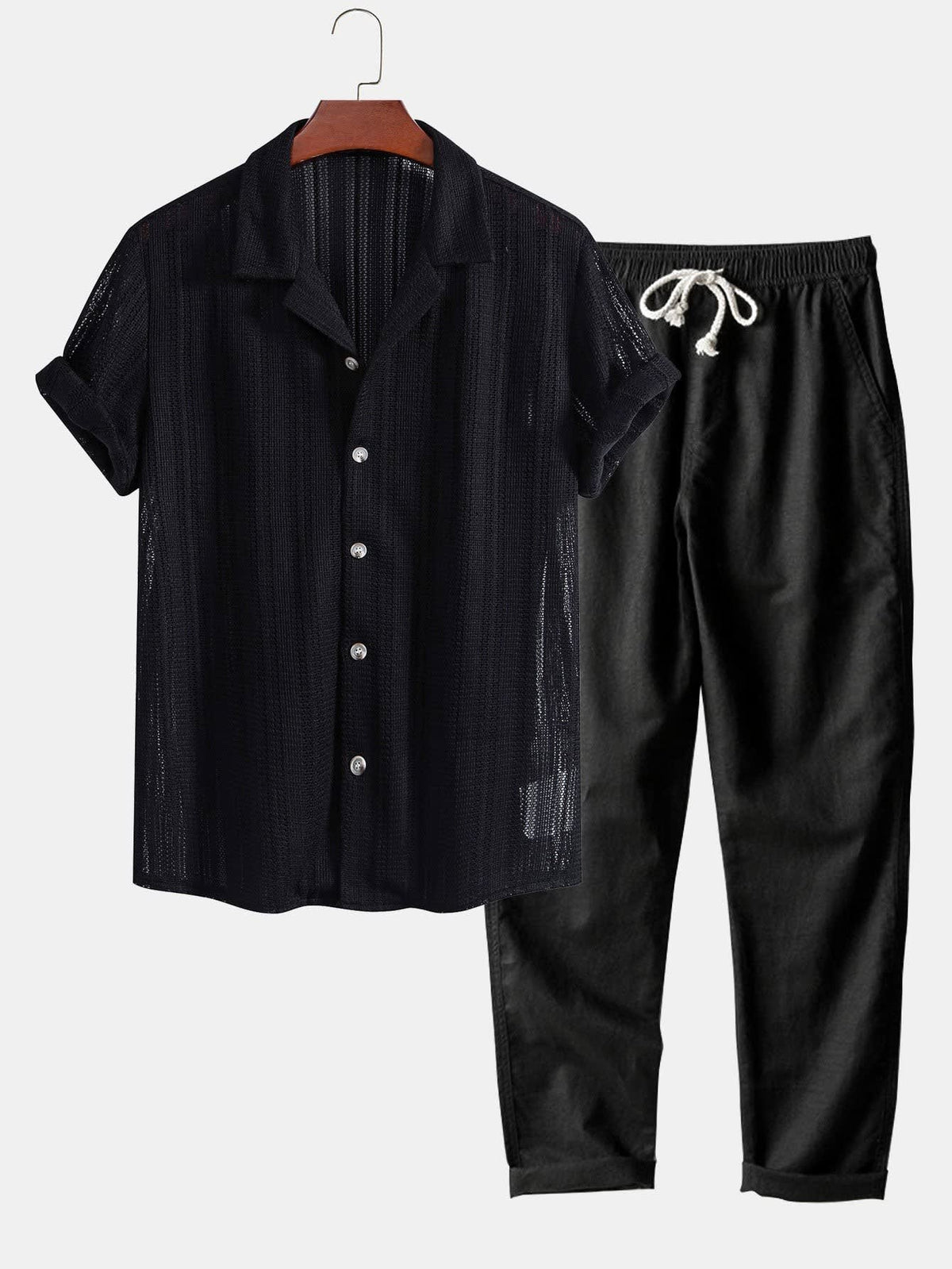 Jules Textured Knit Camp Shirt and Trousers Set