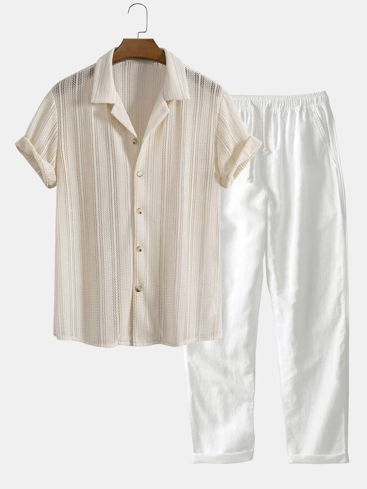 Jules Textured Knit Camp Shirt and Trousers Set_16