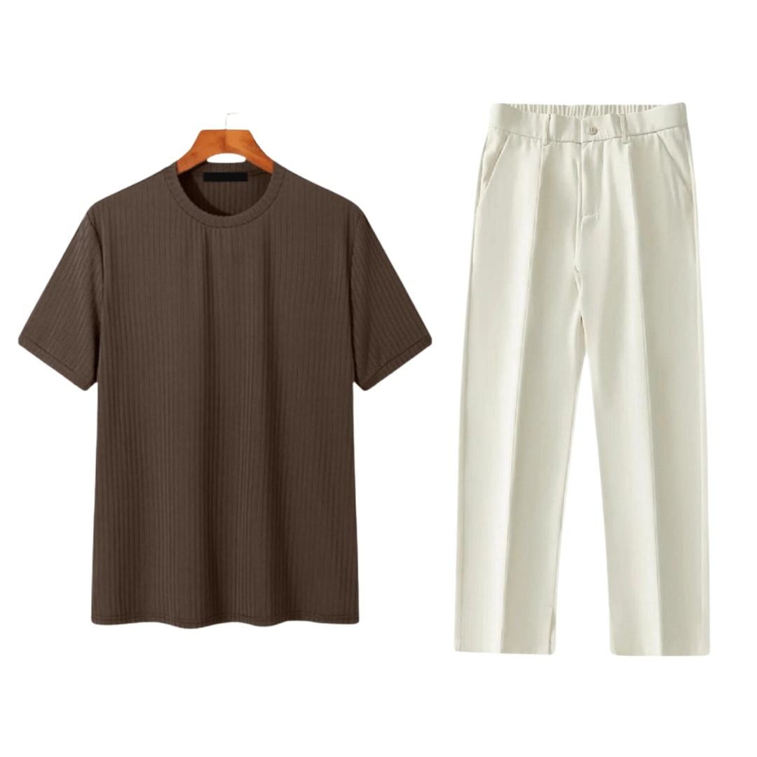Kyler Ribbed Cotton Tee and Trousers Set_1
