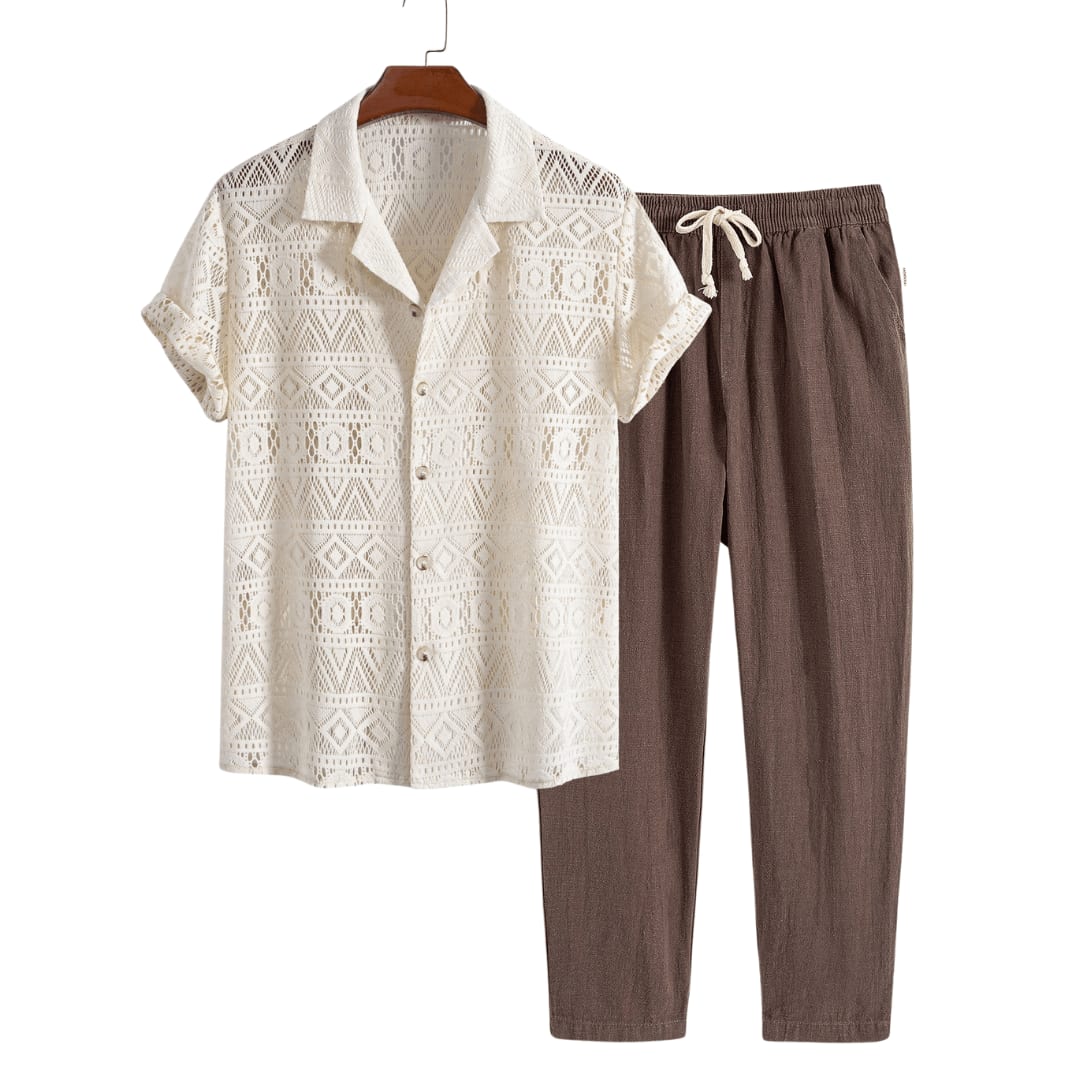 Laird Open Knit Camp Shirt and Trousers Set
