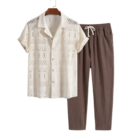 Laird Open Knit Camp Shirt and Trousers Set_1