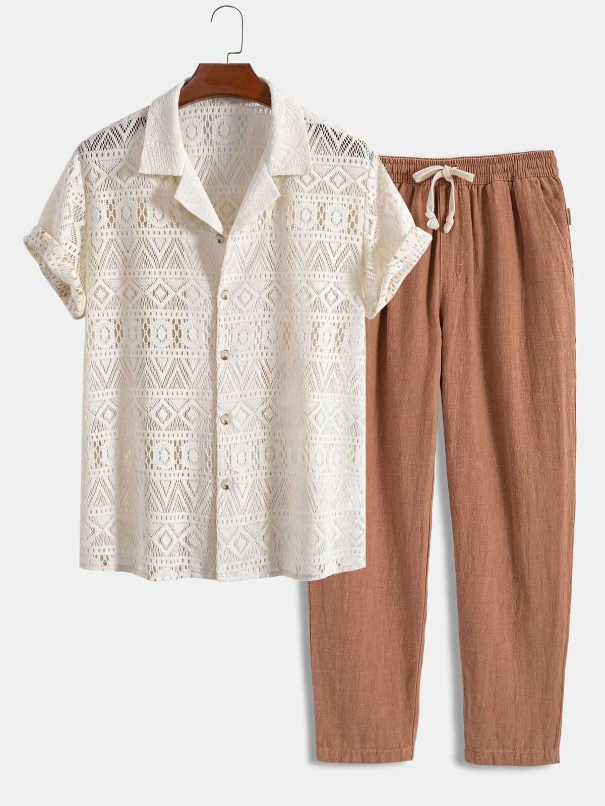 Laird Open Knit Camp Shirt and Trousers Set_18