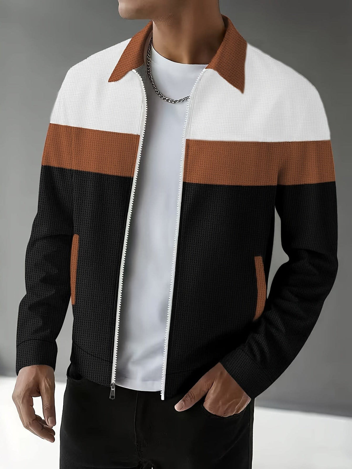 Digby Color Block Waffle Knit Zip Up Jacket