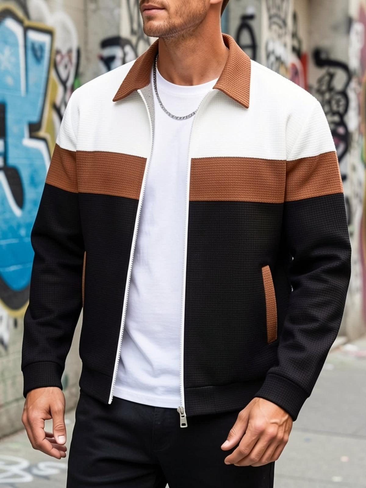 Digby Color Block Waffle Knit Zip Up Jacket