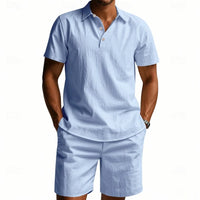 Lucas Textured Collar Shirt and Shorts Set
