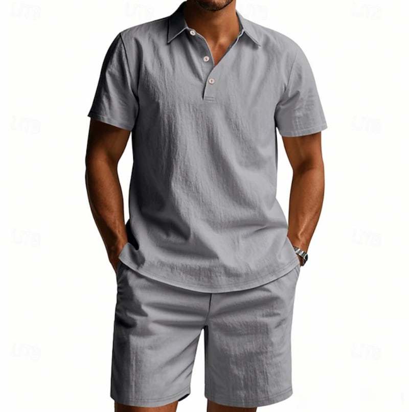 Lucas Textured Collar Shirt and Shorts Set