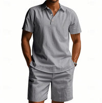 Lucas Textured Collar Shirt and Shorts Set