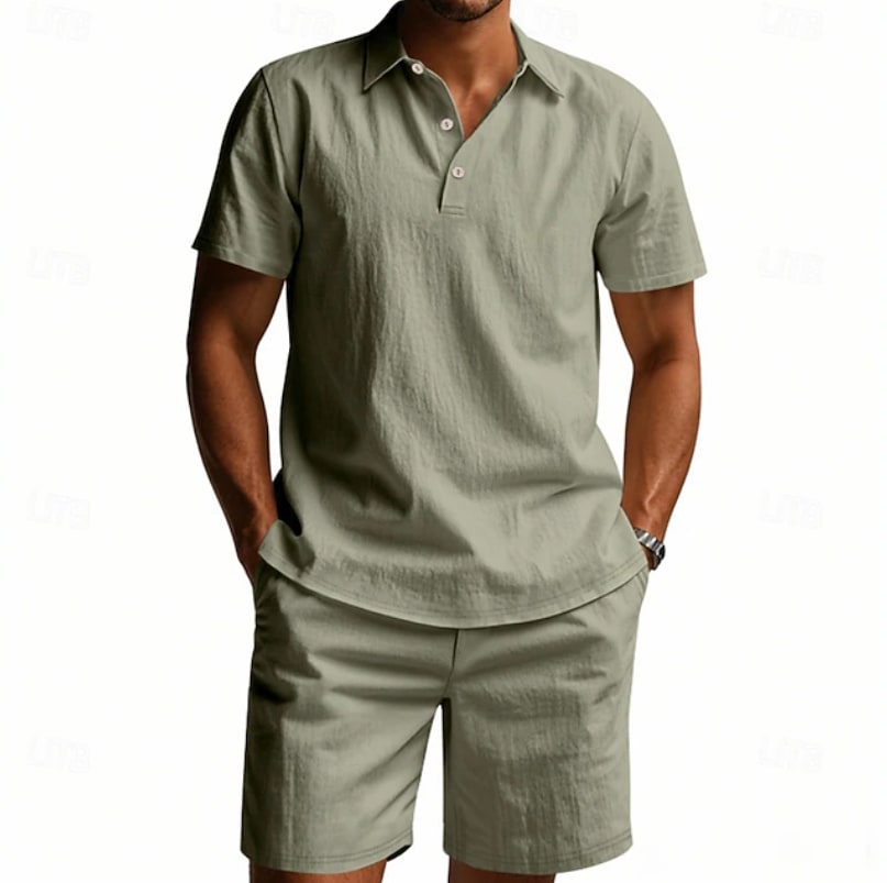 Lucas Textured Collar Shirt and Shorts Set