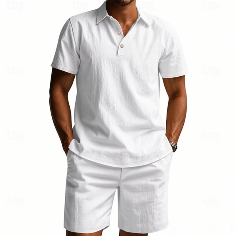 Lucas Textured Collar Shirt and Shorts Set