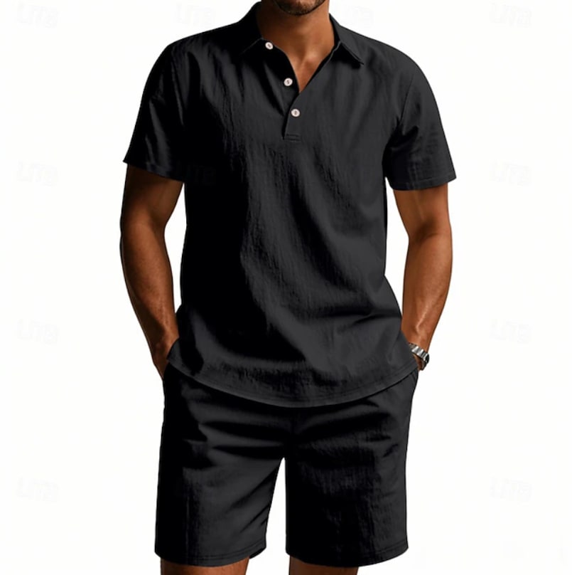 Lucas Textured Collar Shirt and Shorts Set