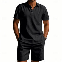 Lucas Textured Collar Shirt and Shorts Set