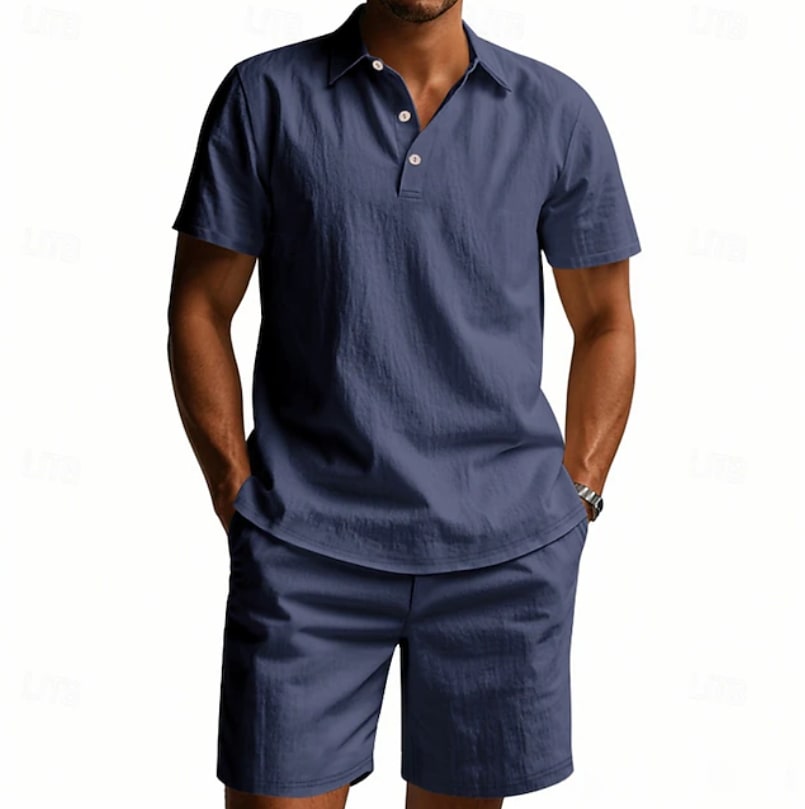 Lucas Textured Collar Shirt and Shorts Set