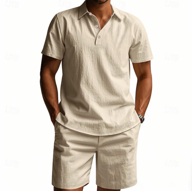Lucas Textured Collar Shirt and Shorts Set