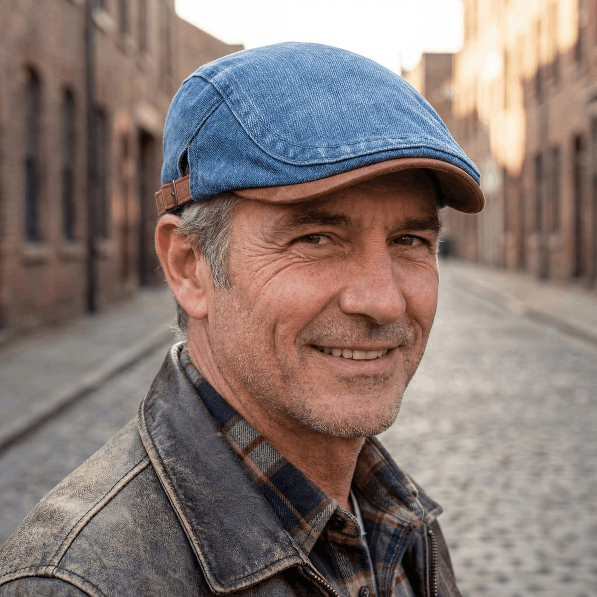 Riley Washed Denim Flat Cap