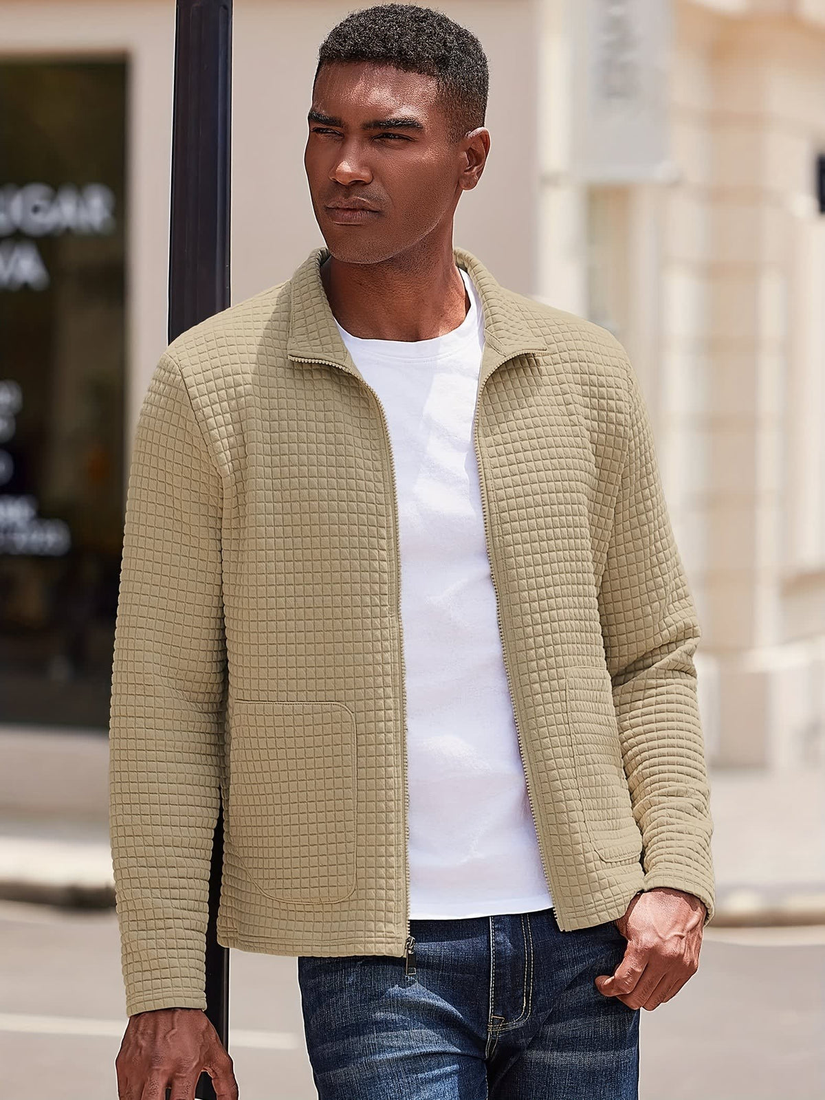 Donnelly Textured Grid Zip Up Jacket