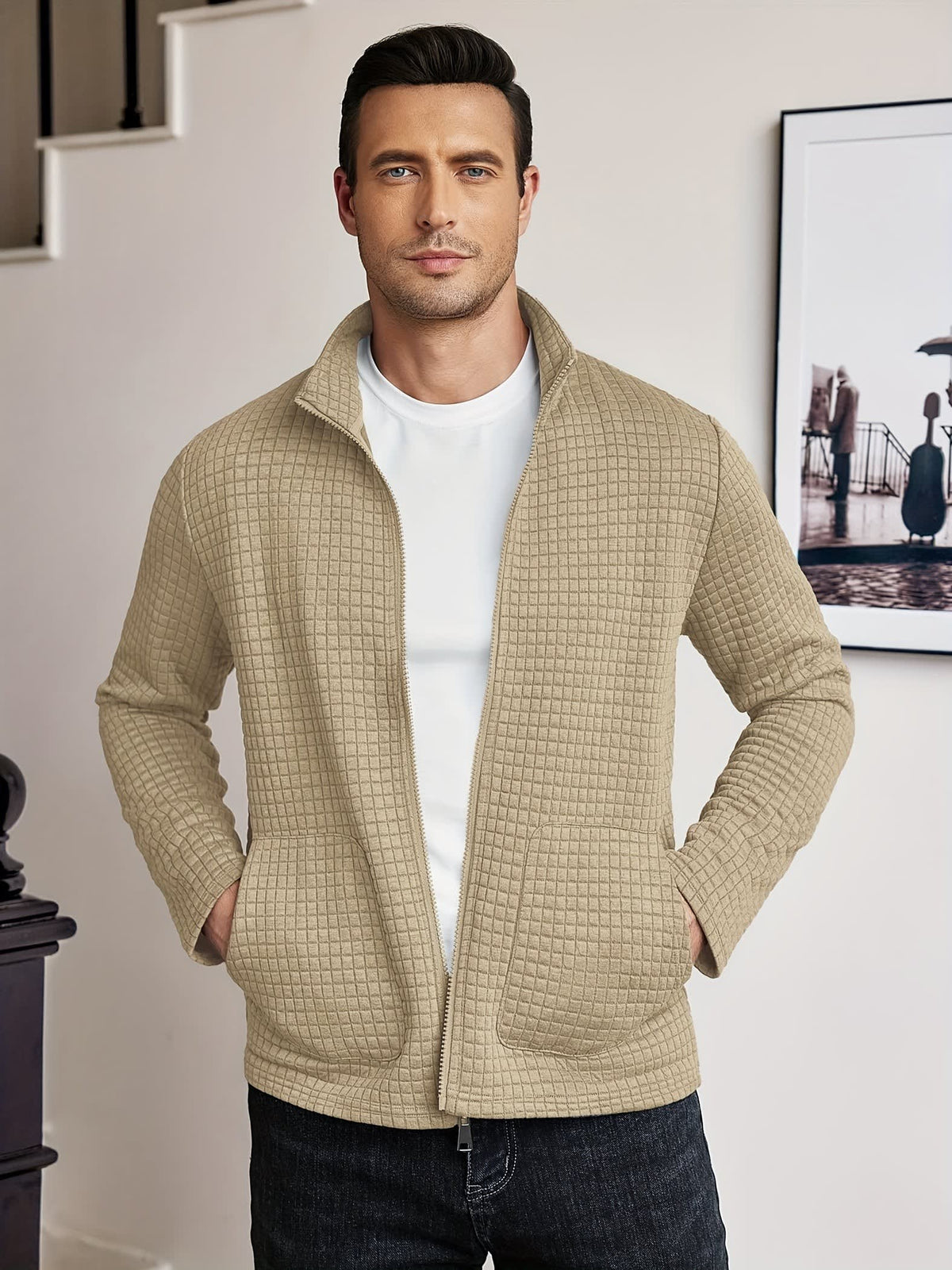 Donnelly Textured Grid Zip Up Jacket