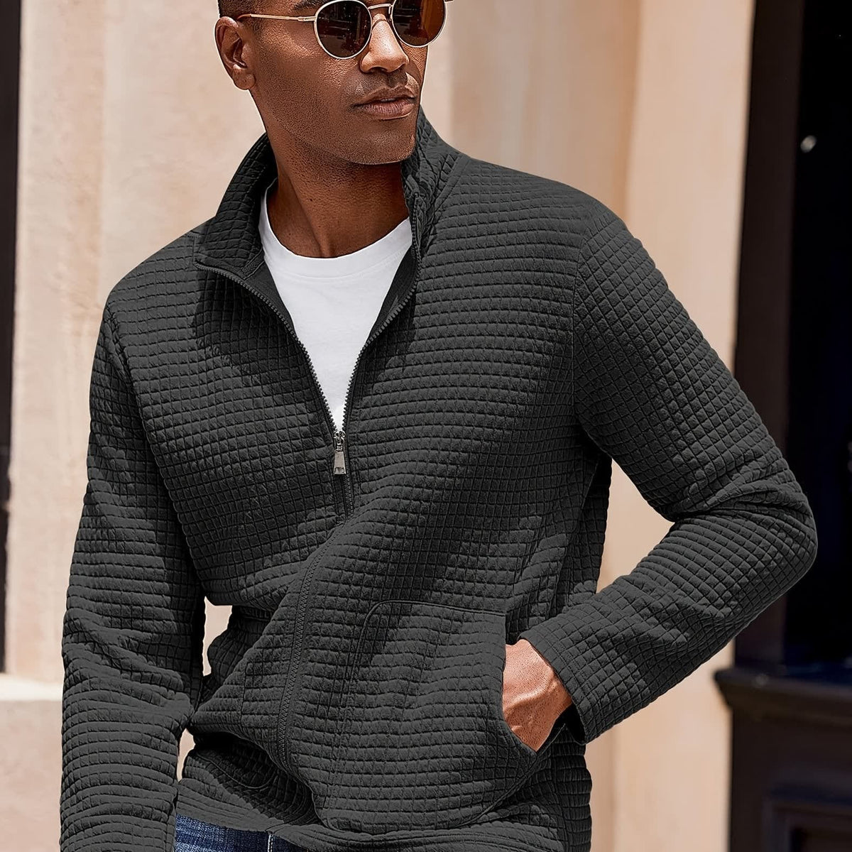 Donnelly Textured Grid Zip Up Jacket