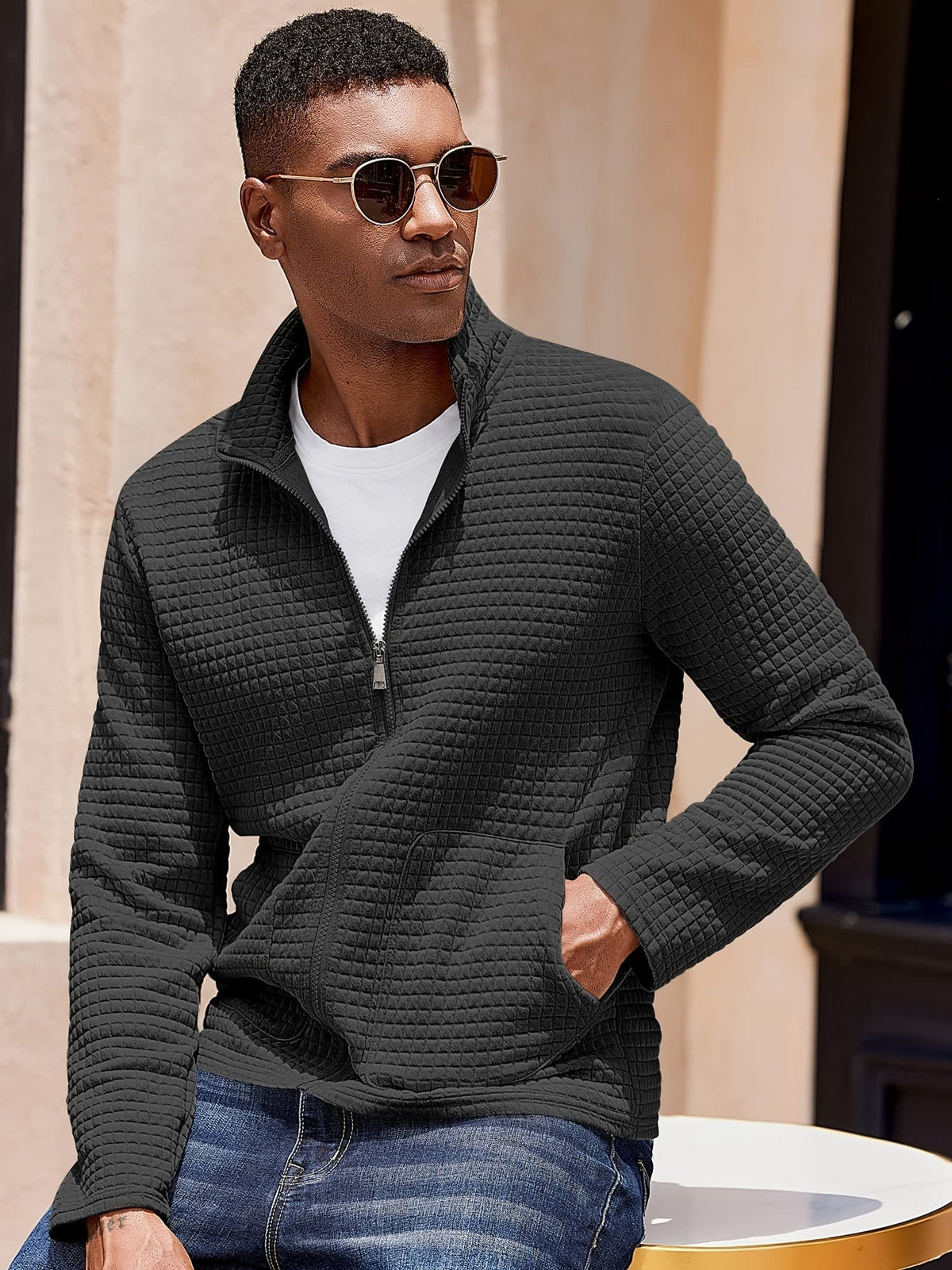 Donnelly Textured Grid Zip Up Jacket