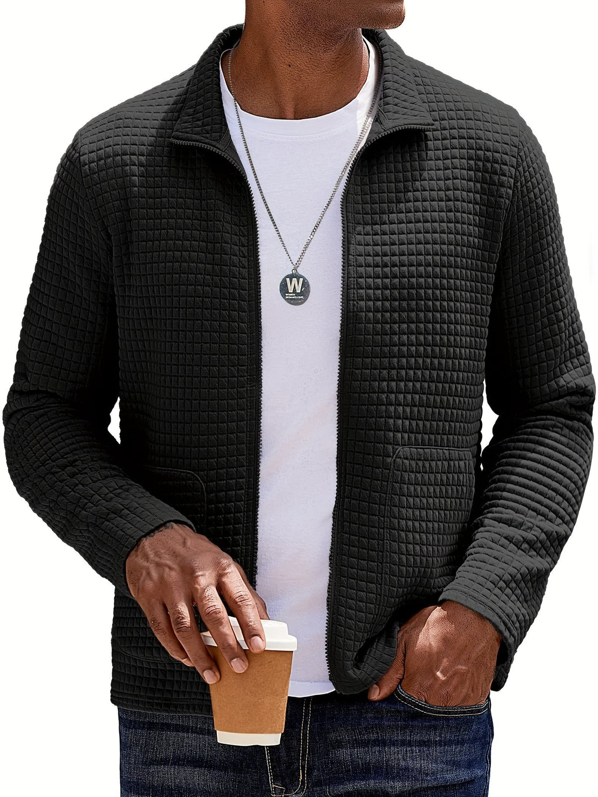 Donnelly Textured Grid Zip Up Jacket