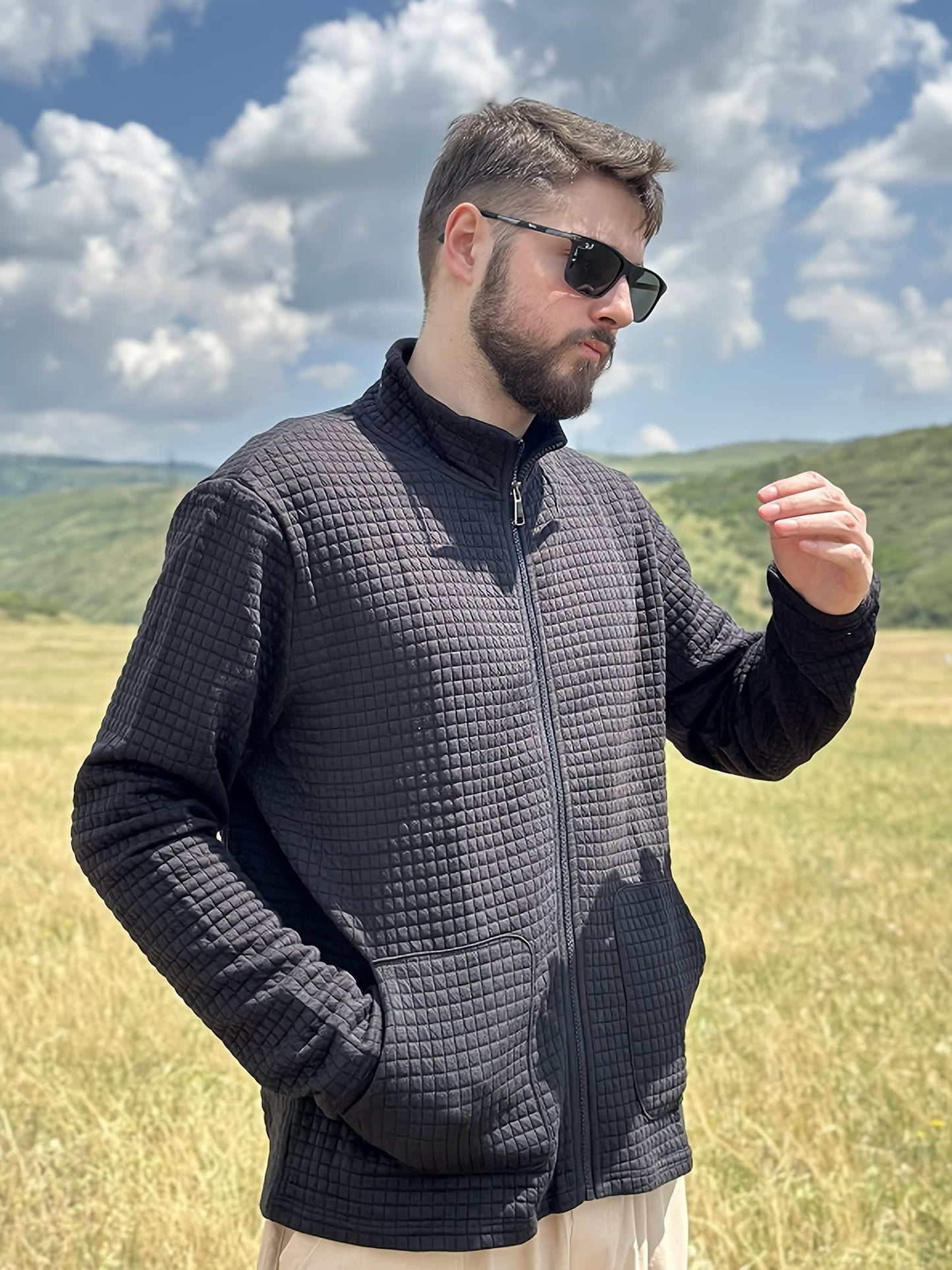 Donnelly Textured Grid Zip Up Jacket_17