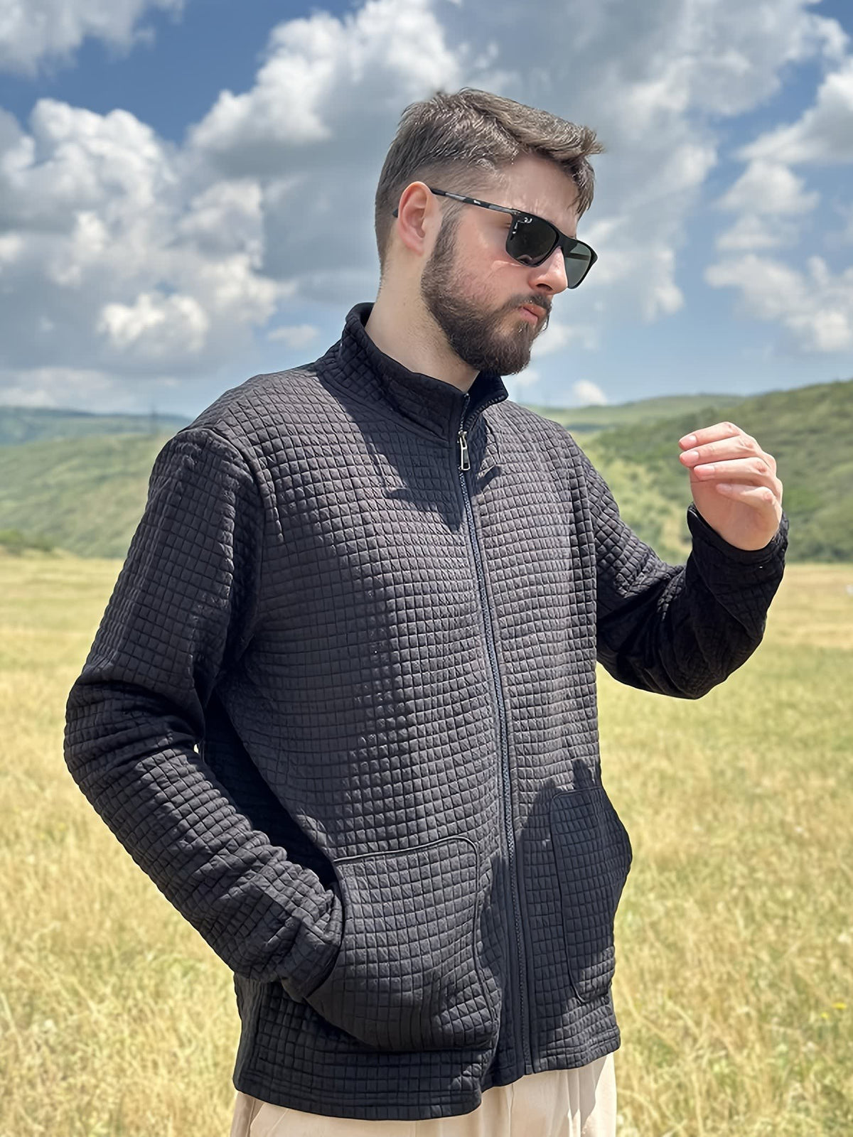 Donnelly Textured Grid Zip Up Jacket