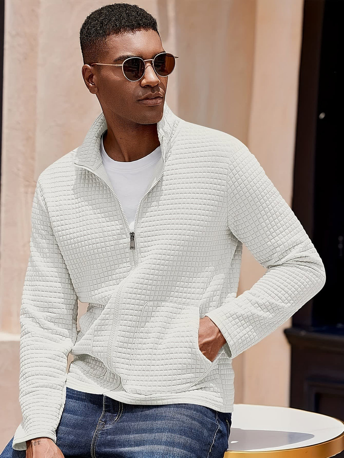 Donnelly Textured Grid Zip Up Jacket