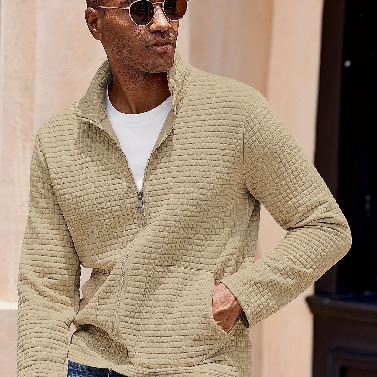 Donnelly Textured Grid Zip Up Jacket