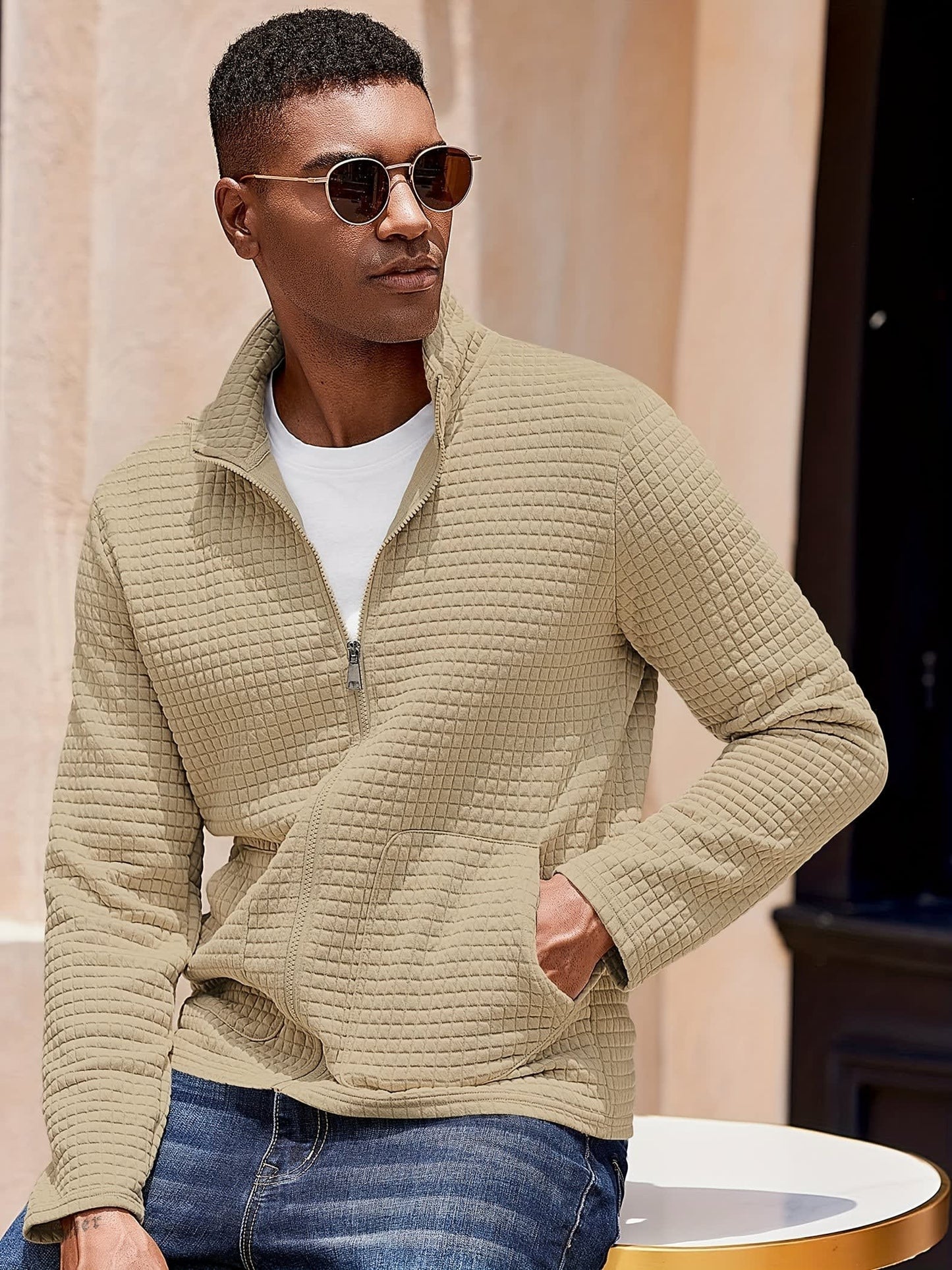 Donnelly Textured Grid Zip Up Jacket_8