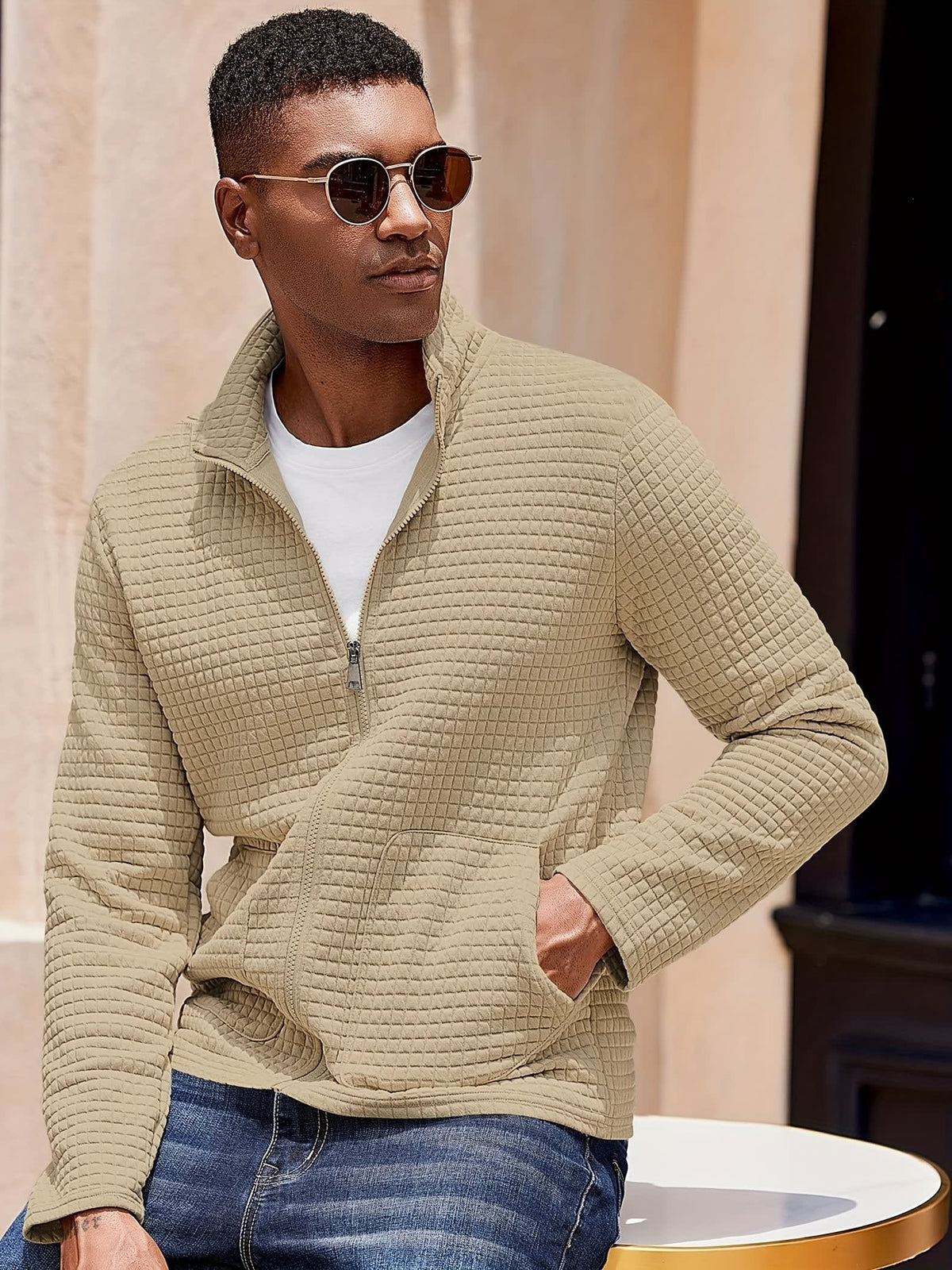 Donnelly Textured Grid Zip Up Jacket